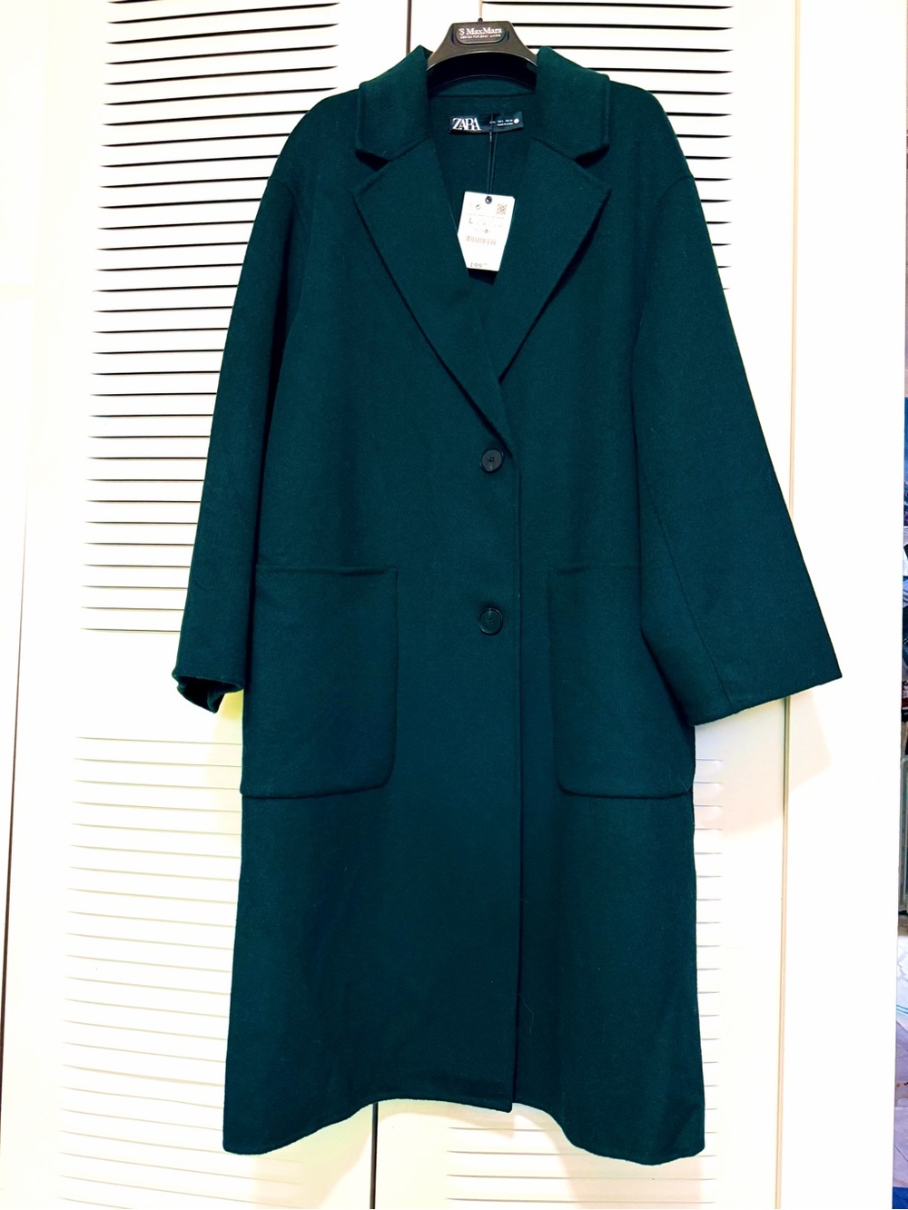 Zara Handmade Deep Forest Green Oversized Long Coat (NWT)